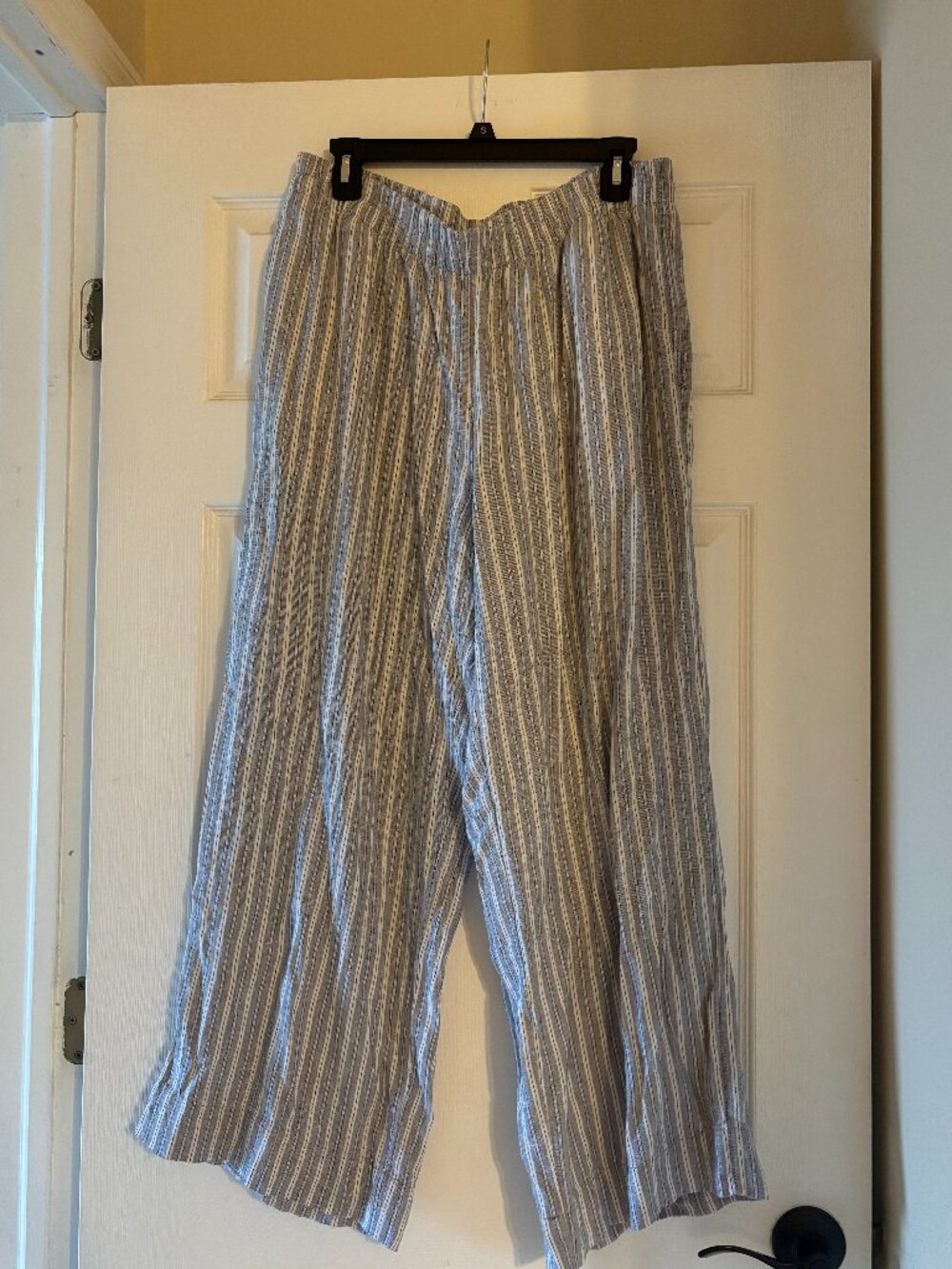 Old Navy Blue/White Striped Wide Leg Linen Pants size Large petite
